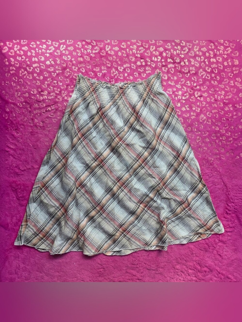 2000s Office Siren Plaid midi skirt with elastic waistband
